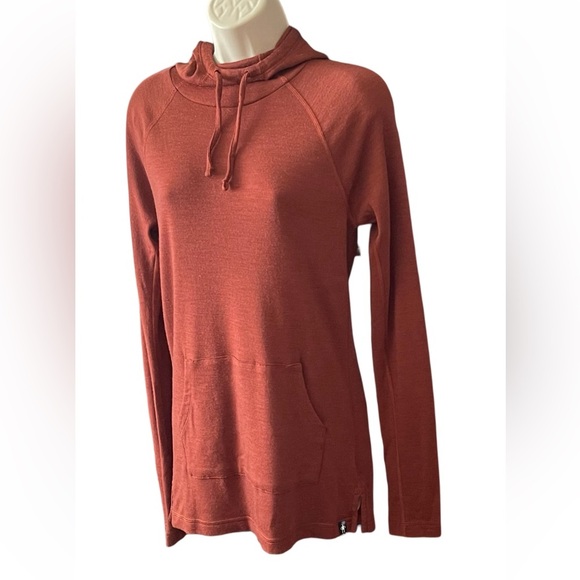Smartwool Women’s Thermal Drape Neck Hoodie Medium Pecan Brown Heather Layer - Picture 2 of 9